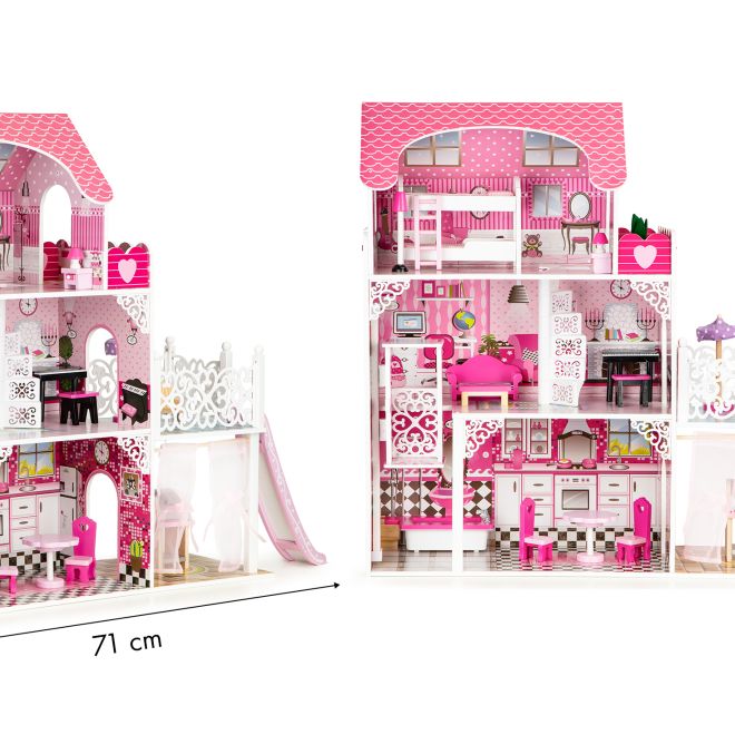 Dřevěný domeček pro panenky s výtahem xxl a skluzavkou ECOTOYS