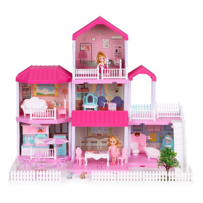 Velký domeček pro panenky skládací Villa + nábytek pro panenky zahrada