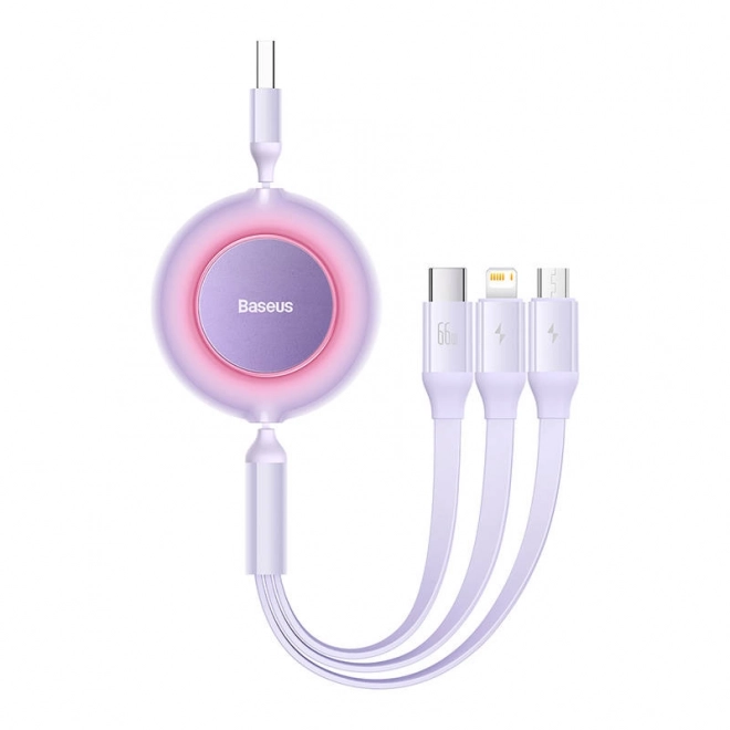 Baseus Bright Mirror 3, USB kabel 3 v 1 pro micro USB / USB-C / Lightning 66W / 2A 1,1 m (fialový)