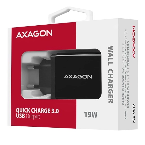 ACU-QC19 síťová nabíječka, QC 19W, 1x port USB-A, QC3.0/AFC/FCP/SMART, černá barva