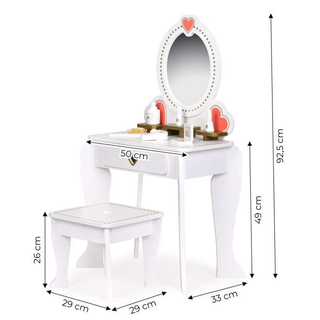 Velký dřevěný dětský toaletní stolek se zrcadlem pro dívky ECOTOYS