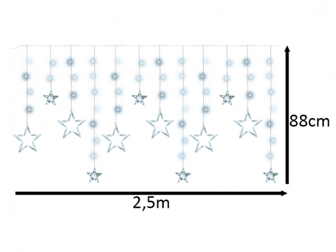 LED studený bílý závěs s dvěma druhy hvězd - 2,5 m, 138 LED