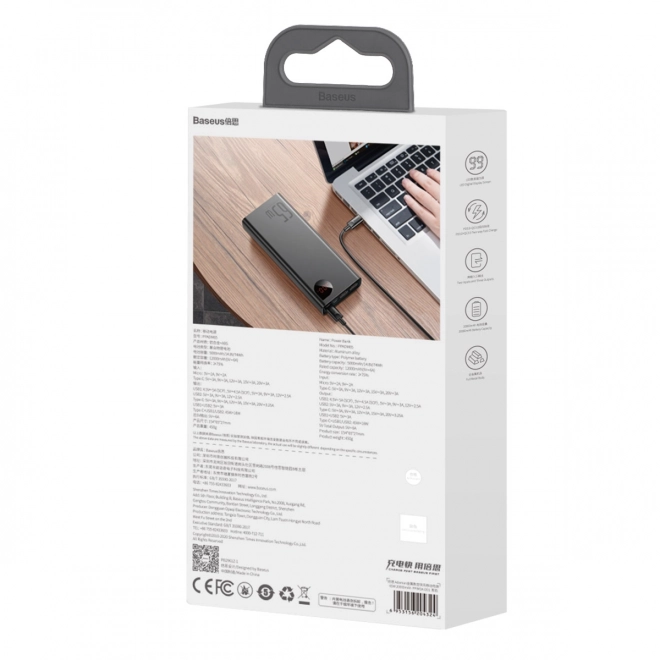 Powerbanka Baseus Adaman Metal 20000mAh PD QC 3.0 65W 2xUSB USB-C micro USB (černá)