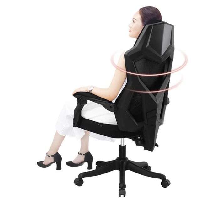 Ergonomická otočná kancelářská židle, židle s opěrkou hlavy a nohou - černá
