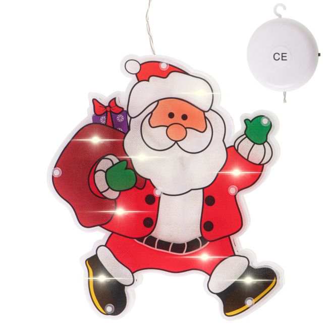 LED závěsná světelná vánoční dekorace - Santa s dárky