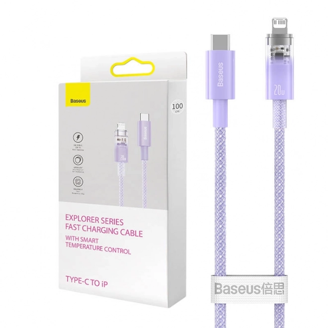 Rychlonabíjecí kabel Baseus USB-C na Lightning Explorer Series 1m, 20W (fialový)