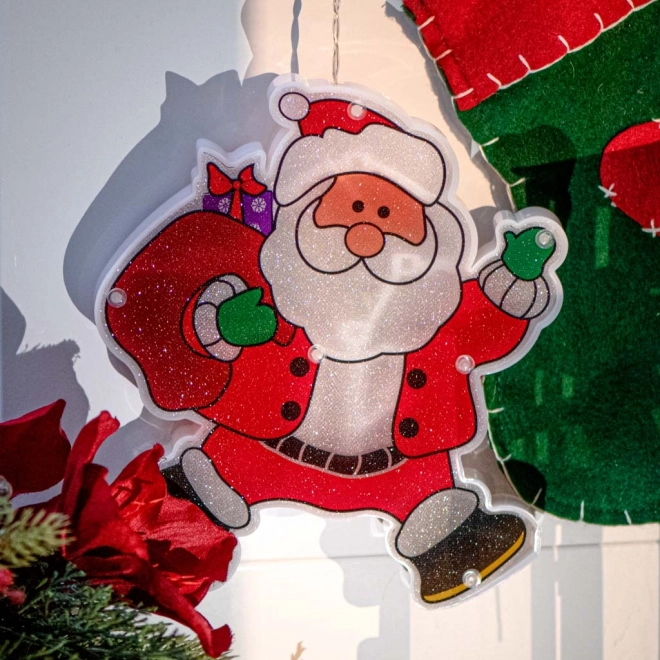 LED závěsná světelná vánoční dekorace - Santa s dárky