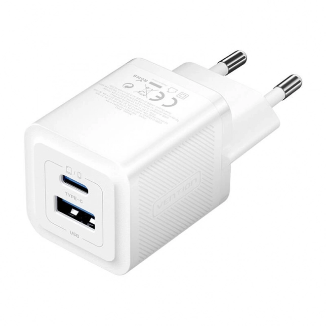 Nástěnná nabíječka, Vention, FEQW0-EU, USB-C + USB- A, 30W/30W , GaN (bílá)