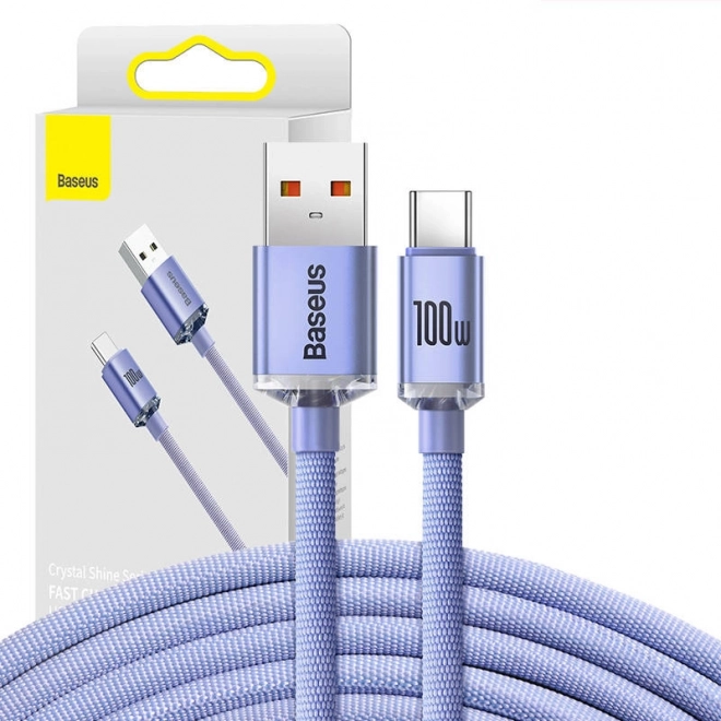 Baseus Crystal Shine kabel USB na USB-C, 100 W, 2 m (fialový)