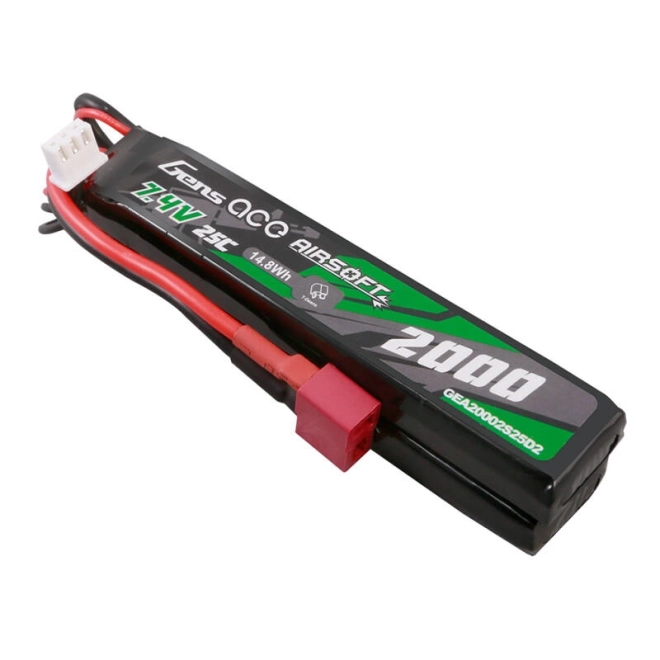 Gens Ace 25C 2000mAh 2S2P 7,4V sedlová airsoftová pistolová lipo baterie s mini Deans(T) konektorem