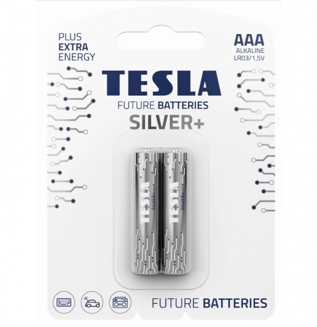 Alkalické baterie Tesla Silver+ AAA 1,5V 2 kusy