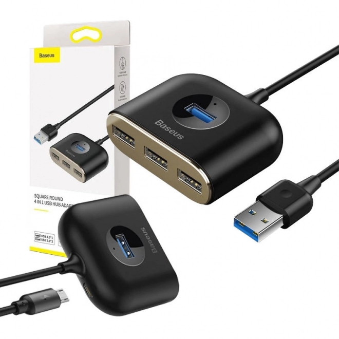 Baseus Square Round USB Adapter, HUB USB 3.0 na 1x USB 3.0 3x USB 2.0.1m - černý