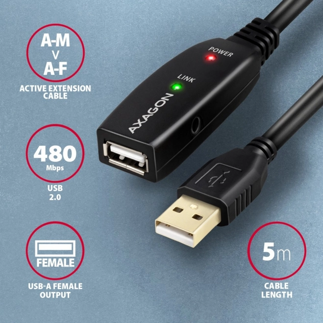 ADR-205 USB 2.0 A-M -> A-F aktivní prodlužovací/zesilovací kabel 5 m