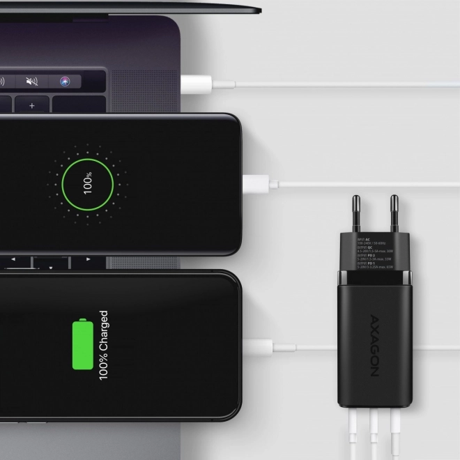 ACU-DPQ65 síťová nabíječka, GaN 65W, 3x port (USB-A + duální USB-C), PD3.0/QC4+/PPS/Apple, černá