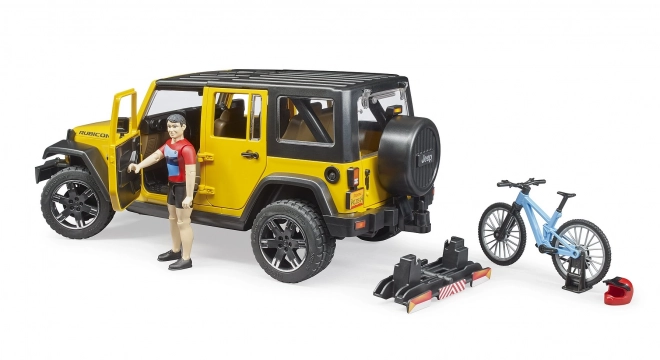 Bruder Jeep Wrangler Rubicon s cyklistou a kolem