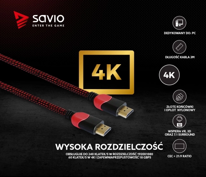 Kabel HDMI 2.0 červený/černý 3 m, GCL-04