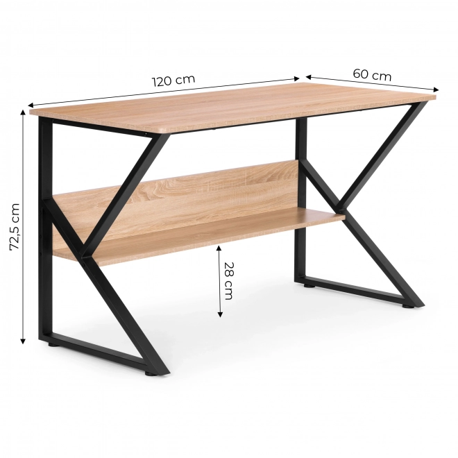 Počítačový stůl, 120 cm, světlý dub, s policí, herní, školní, ModernHome