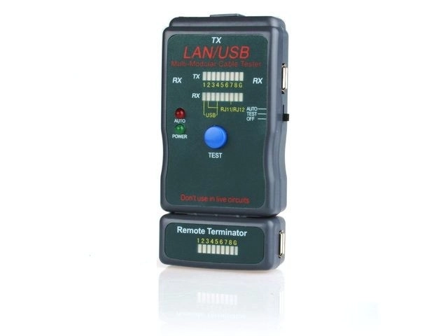 LED tester kabelů RJ4 5, RJ11, UTP, STP, USB AA/AB