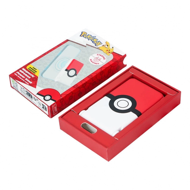 Indukční powerbanka OTL 5000 mAh, USB-C 15W, Pokemon Pokeball se stojánkem (červenobílá).