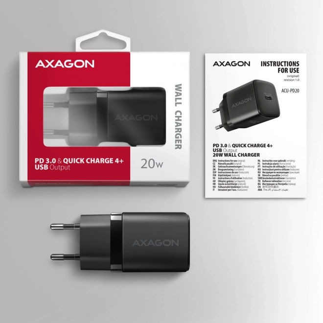 ACU-PD20 PD 20W síťová nabíječka, 1x port USB-C, PD3.0/QC3.0/AFC/FCP/Apple Black