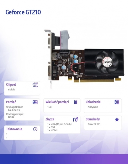 Grafická karta - Geforce GT210 1GB DDR2 64Bit DVI HDMI VGA LP Fan V7