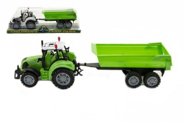 Traktor s vlekem a výklopkou plast 35cm 3 barvy na setrvačník v blistru
