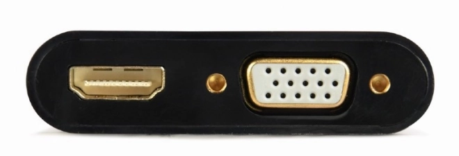 Adaptér HDMI samec na HDMI samice + VGA samice se zvukem a pomocným napájecím portem