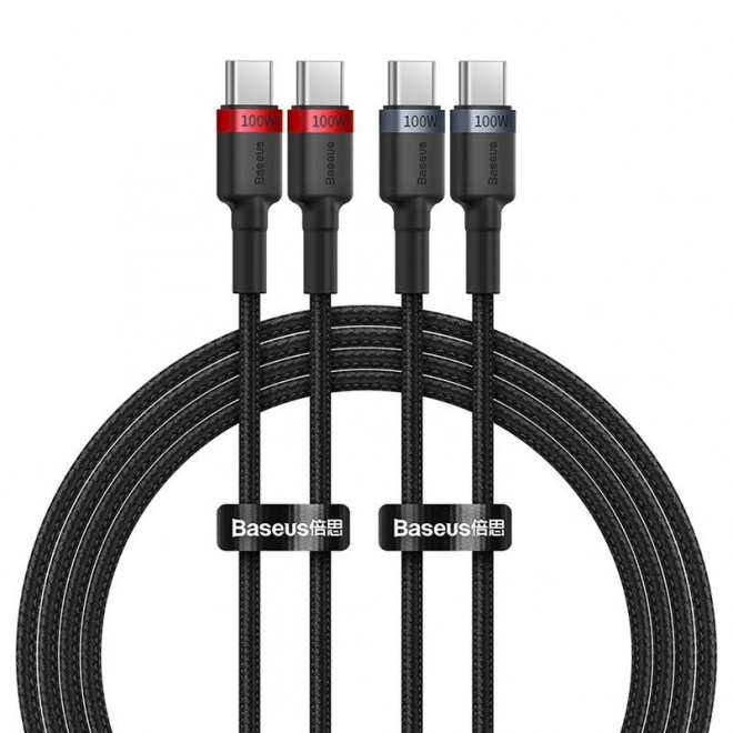 Kabel Baseus Cafule USB-C na USB-C 100W,2m, 2ks (červeno-černý, šedo-černý).