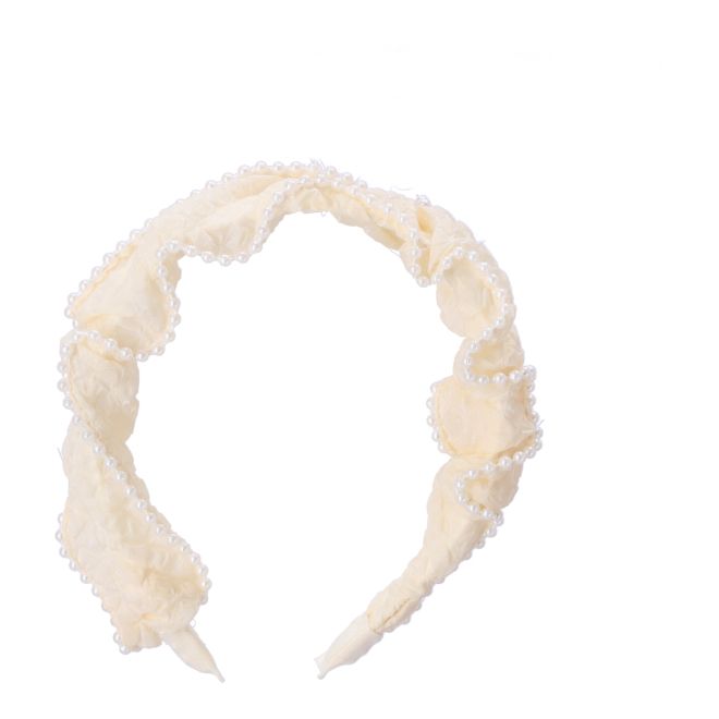 Široká čelenka do vlasů s jemnými perlami - bílá