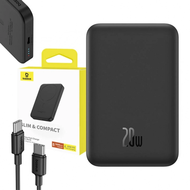 Magnetická mini powerbanka Baseus 5000mAh, USB-C 20W (černá)