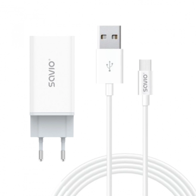 65W síťová nabíječka GaN LA-07 s kabelem USB-A-USB typu C, 1 m, bílá