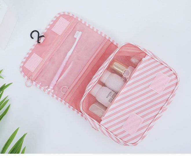 Závěsná cestovní kosmetická taška - růžová s proužky