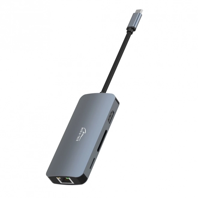 USB-C HUB 8 portů MT5044 3xUSB-A 3.0, 1xUSB-C PD, 1xRJ45, 1xHDMI 4K, 1xSD 1xMicro SD