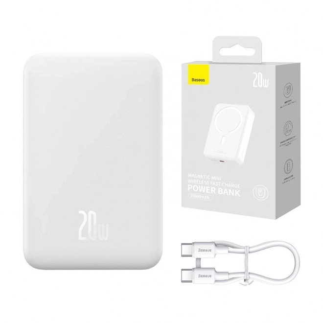 Powerbanka Baseus Magnetic Mini 20000mAh, USB-C 20W MagSafe (bílá)