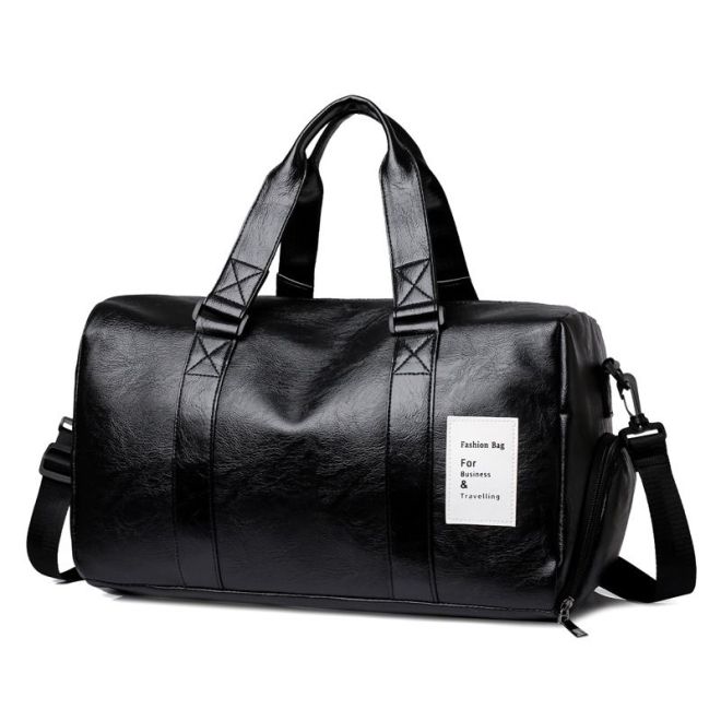 Kožená cestovní taška, taška do tělocvičny - černá
