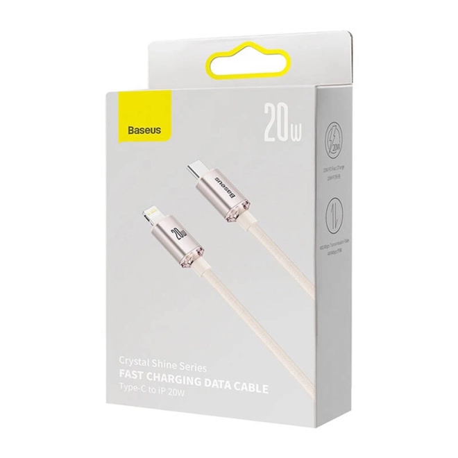 Kabel Baseus Crystal Shine USB-C k iP, 20 W, 1,2 m (růžový)