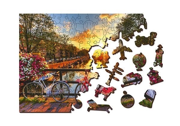 Dřevěné puzzle s figurkami - Jízdní kola v Amsterdamu velikost XL, 600 dílků