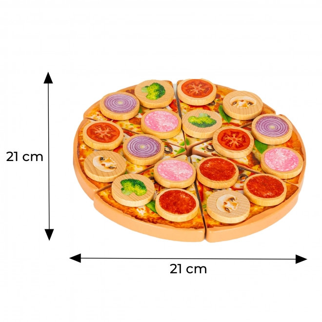 Dřevěná pizza na krájení se suchým zipem pro děti, 27 prvků