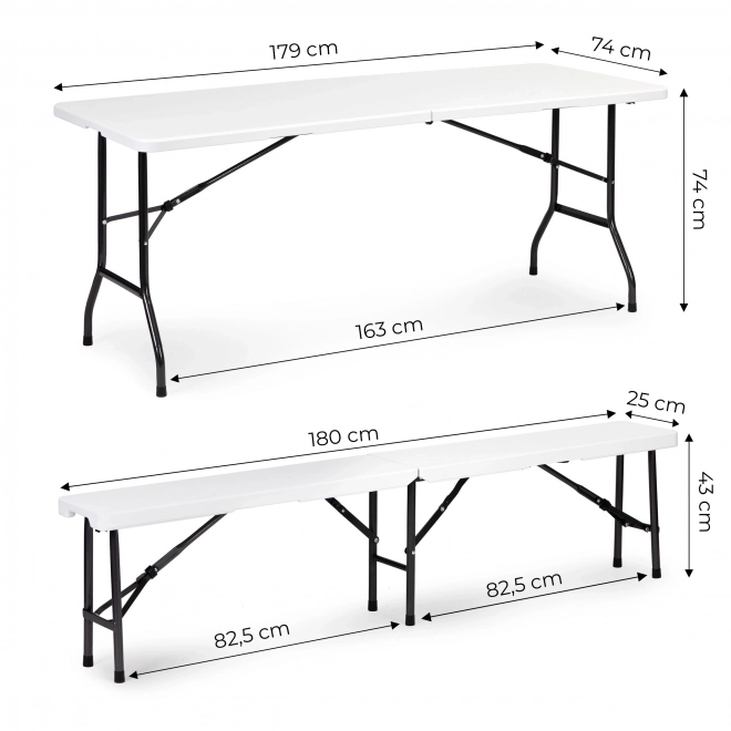 Cateringový stůl 180 cm + 2 lavice bílý banketový set