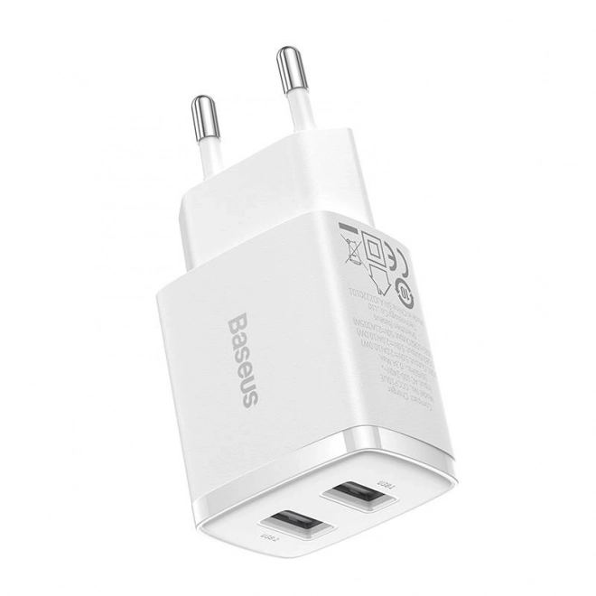 Kompaktní rychlonabíječka Baseus, 2x USB, 10,5 W (bílá)