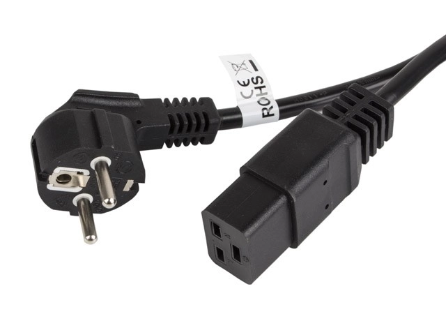 Napájecí kabel CEE 7/7 - IEC 320 C19 16A VDE 1,8M černý