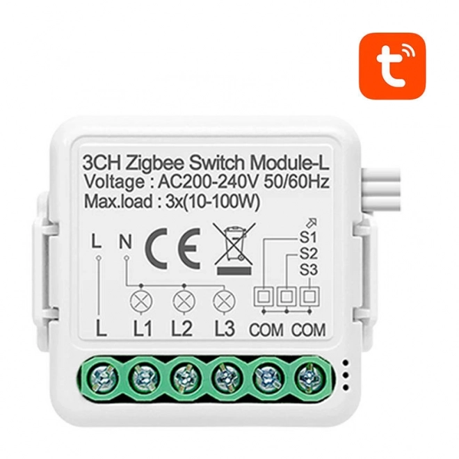 Chytrý spínací modul ZigBee Avatto N-LZWSM01-3 Bez neutrálu TUYA