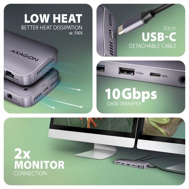 HMC-12GM2 Víceportový rozbočovač USB + položka M.2, 12v1 10Gb/s, 3x USB-A, USB-C, HDMI, DP, RJ-45, SD/mSD, audio, PD