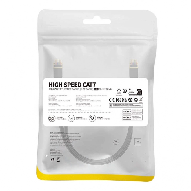 Baseus Cat 7 UTP Ethernet kabel RJ45 plochý 1,5 m černý