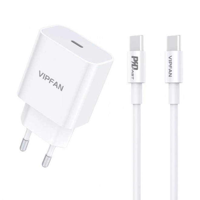 Nástěnná nabíječka Vipfan E04, USB-C, 20W, QC 3.0 + kabel USB-C (bílá)