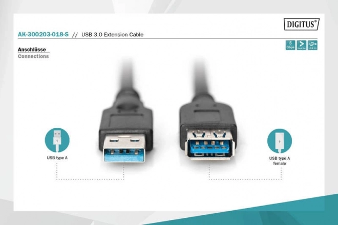 Prodlužovací kabel USB 3.1 Gen.1 SuperSpeed 5Gbps USB Type A/USB A M/Z černý 1,8 m