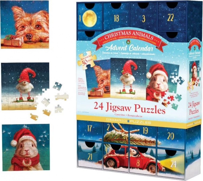 Adventní kalendář s puzzle Eurographics: Vánoční zvířátka - 24 x 50 dílků