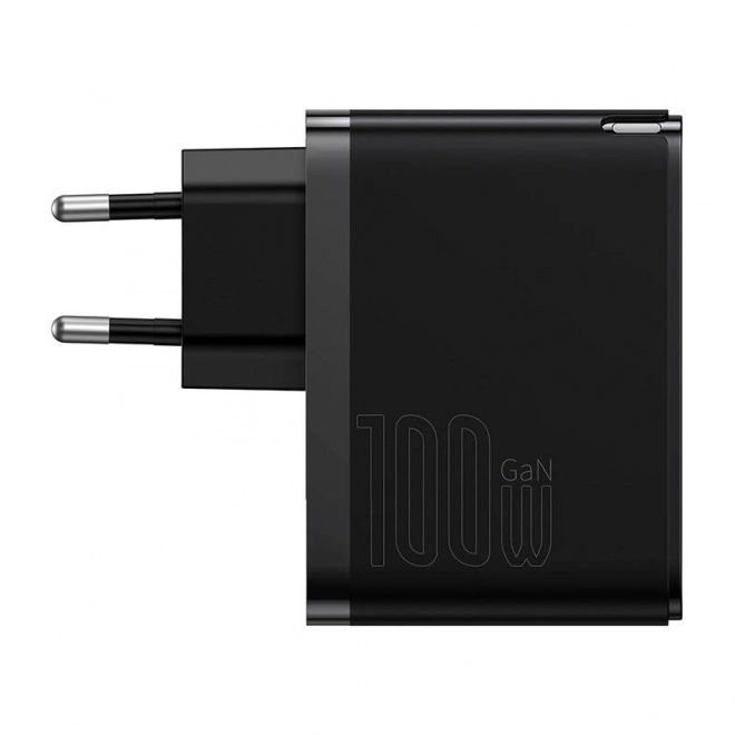 Nástěnná nabíječka Baseus GaN USB-C + USB, 100 W + 1m kabel (černá)