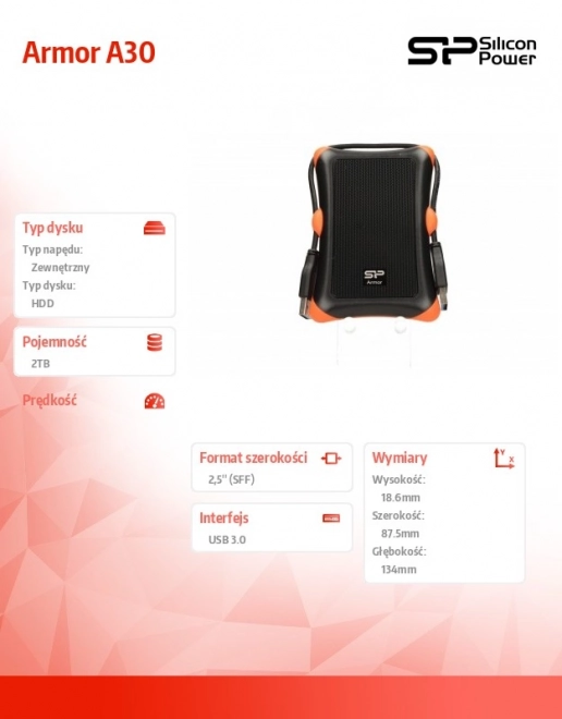 ARMOR A30 2TB USB 3.0 BLACK-ORANGE / PANCER / Nárazuvzdorný