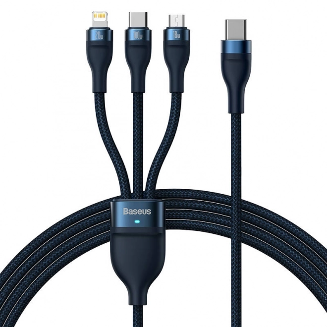 Kabel USB 3v1 Baseus Flash Series 2, USB-C + micro USB + Lightning, 100 W, 1,5 m (modrý)